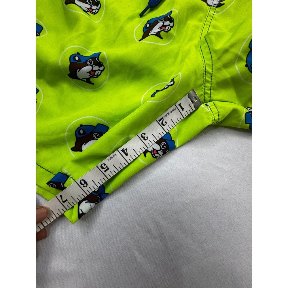Buc-ees Mens 2X Swim Trunks Blue Lime Green Beaver Mascot Board Shorts Texas 2XL